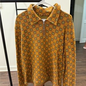 Men's Zip-Up Sweater with Orange and Green Pattern